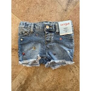 Cat & Jack Floral Denim Shorts Mid Rise Adjustable Waist Size 18 Months NWT